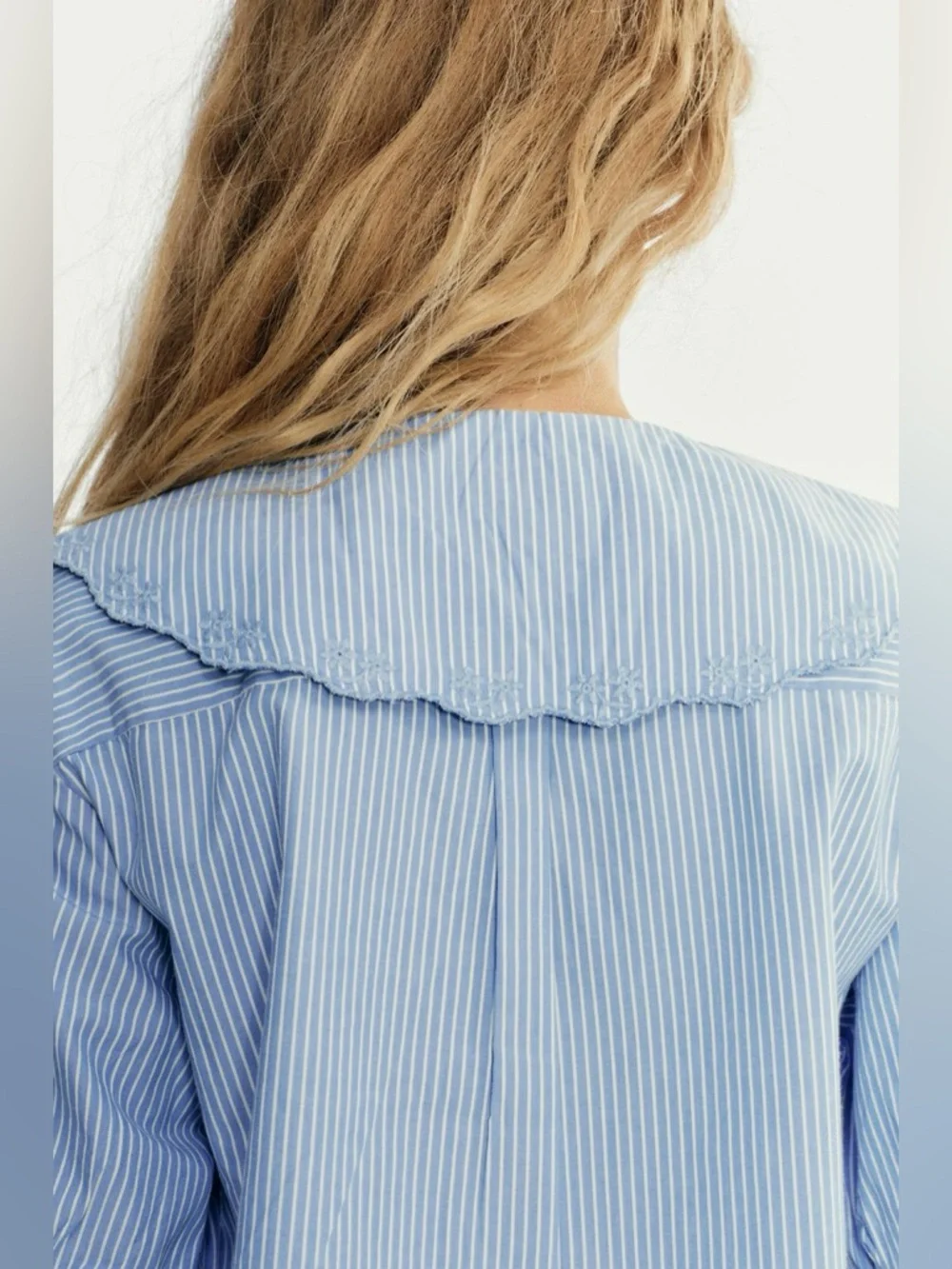 ZARA striped cotton shirt with peter-pan collar and embroidery, Loose fit XS NWT